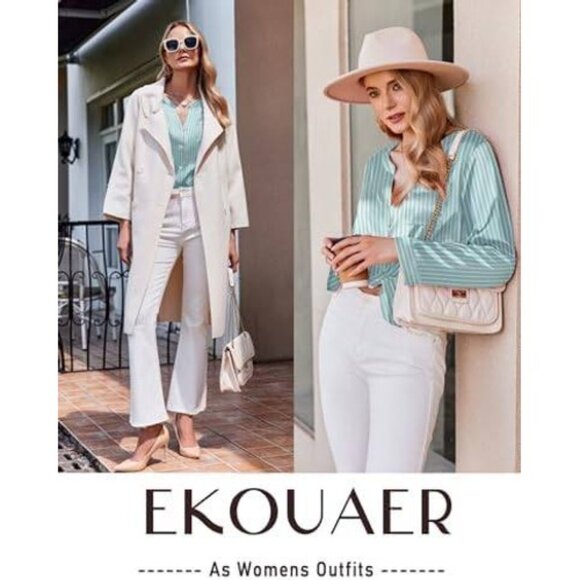 Ekouaer Women's 2-Piece Silk Satin PJs- Comfy Long Sleeve Sleep & Lounge Set XXL - Picture 5 of 6